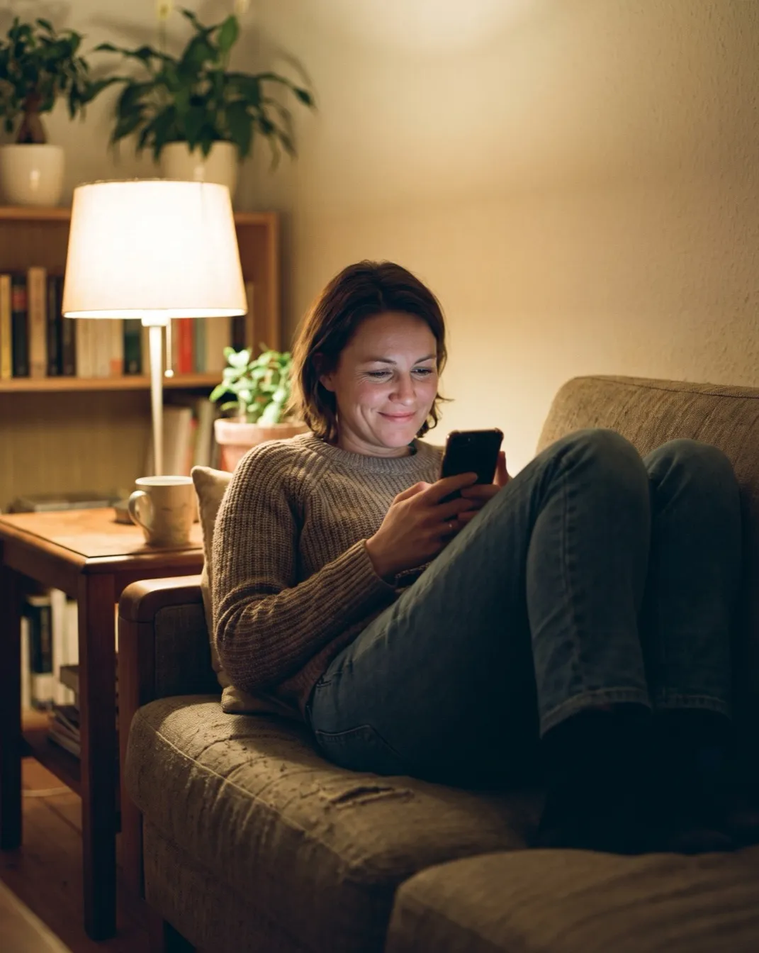 Zákazníčka si doma na mobile rezervuje termín