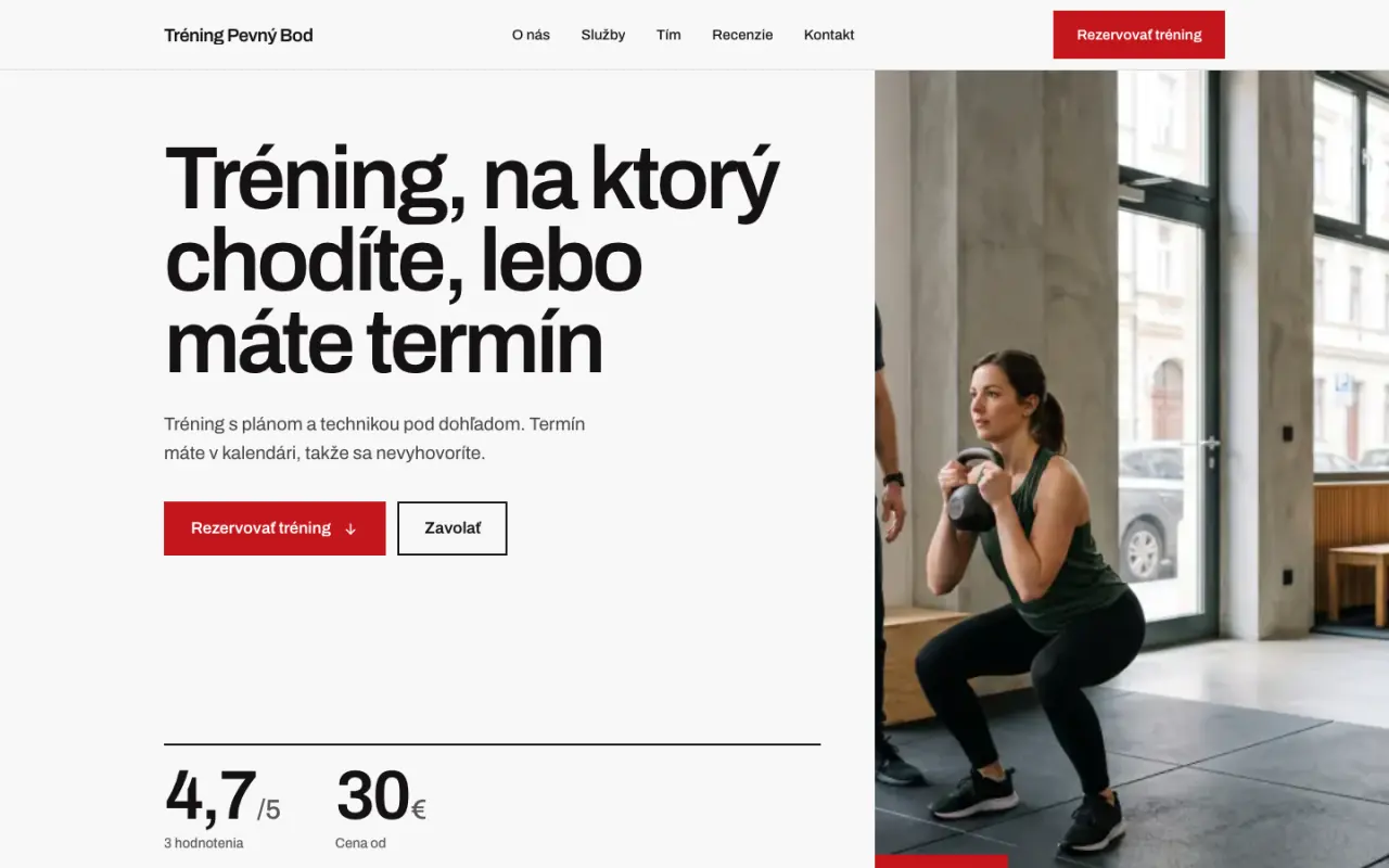 Ukážkový web Tréning Pevný Bod v dizajne Energický