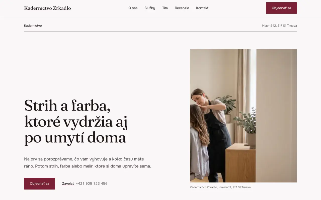 Ukážkový web Kaderníctvo Zrkadlo v dizajne Editorial