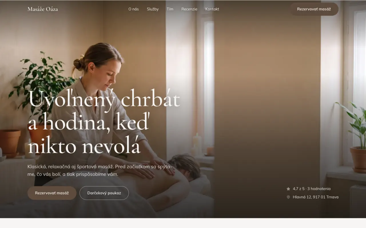 Ukážkový web Masáže Oáza v dizajne Plná fotka