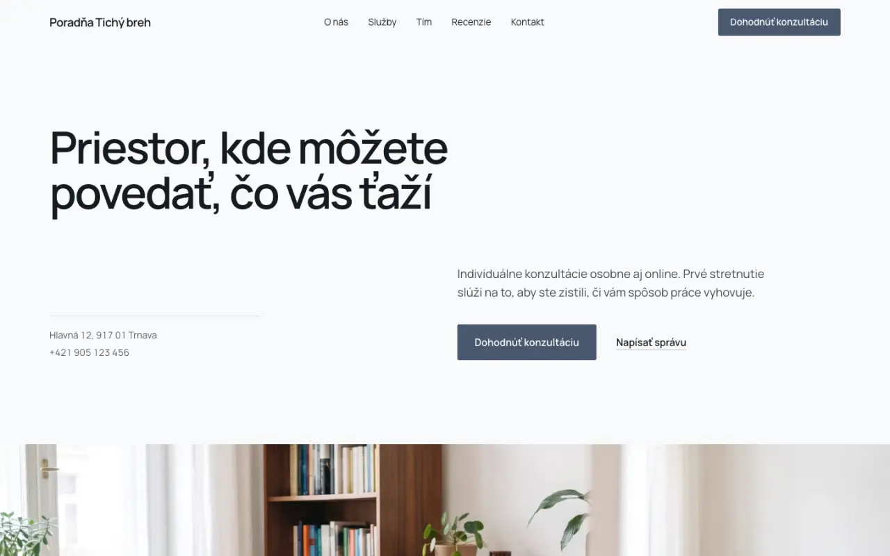 Ukážkový web Poradňa Tichý breh v dizajne Minimal