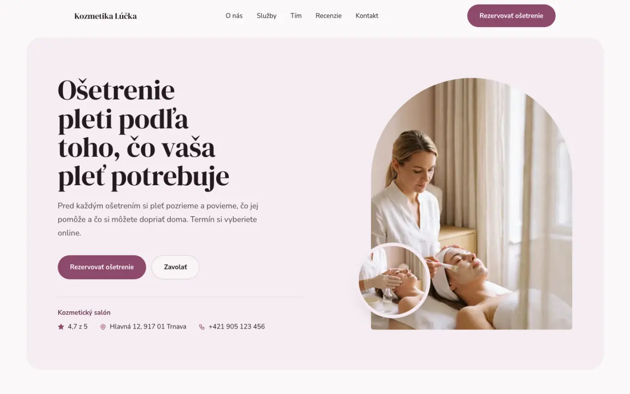 Ukážkový web Kozmetika Lúčka v dizajne Mäkký